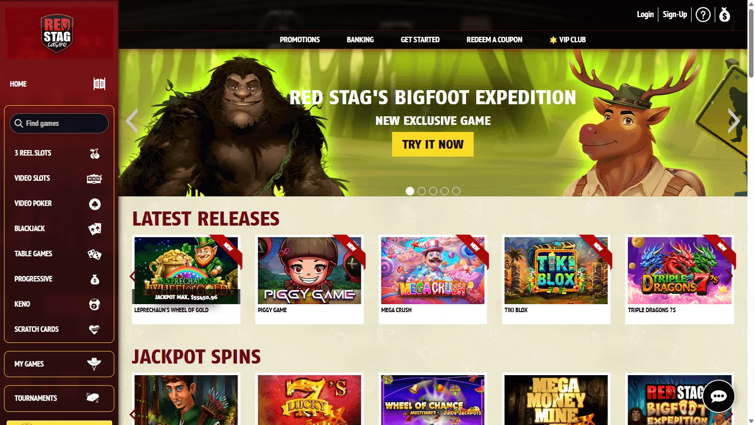 Red Stag Casino desktop casino lobby