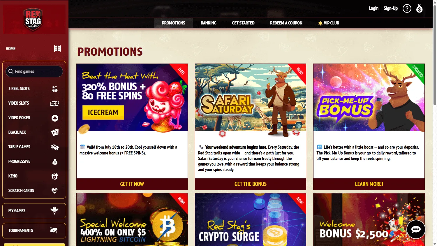 Red Stag Casino desktop promotions area