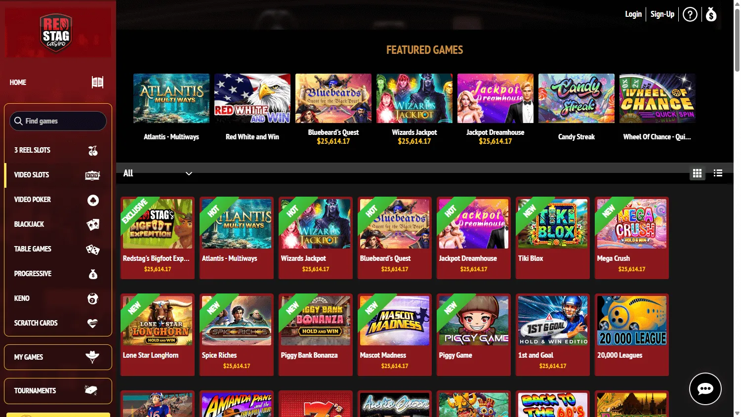 Red Stag Casino desktop games lobby
