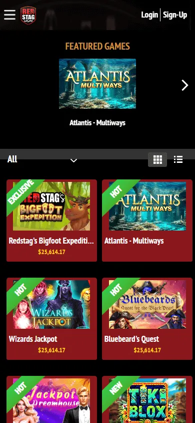 Red Stag Casino mobile games lobby