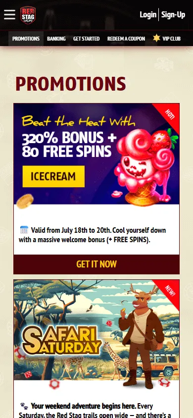 Red Stag Casino mobile promotions area